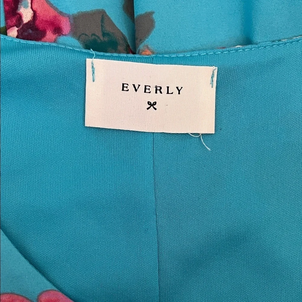 Everly Turquoise Blue and Pink Floral Sheath Sleeveless Mini Dress - Size Small